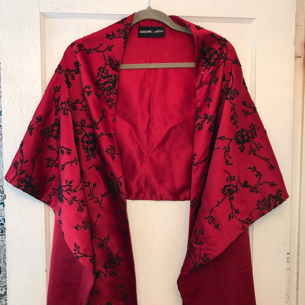 Adrienne Landau Red Satin Shawl